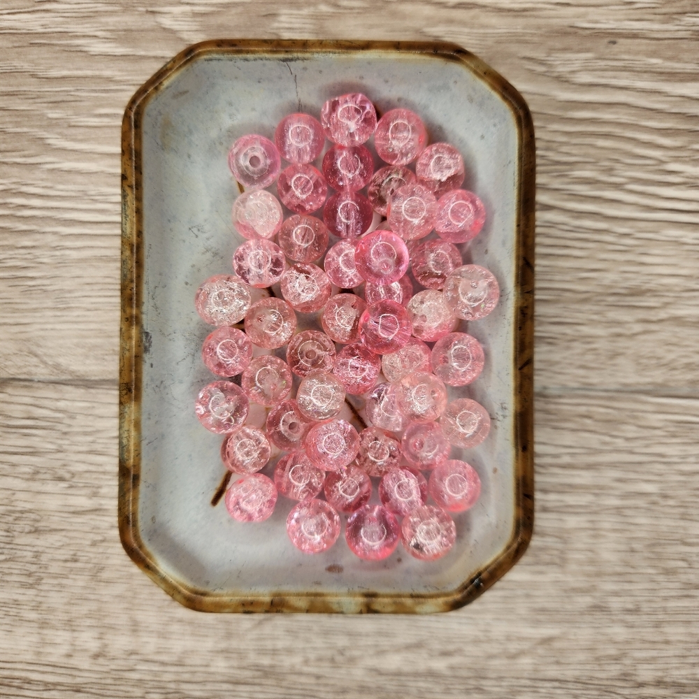 8mm Crackle Glass Beads 50 Count Pink #108